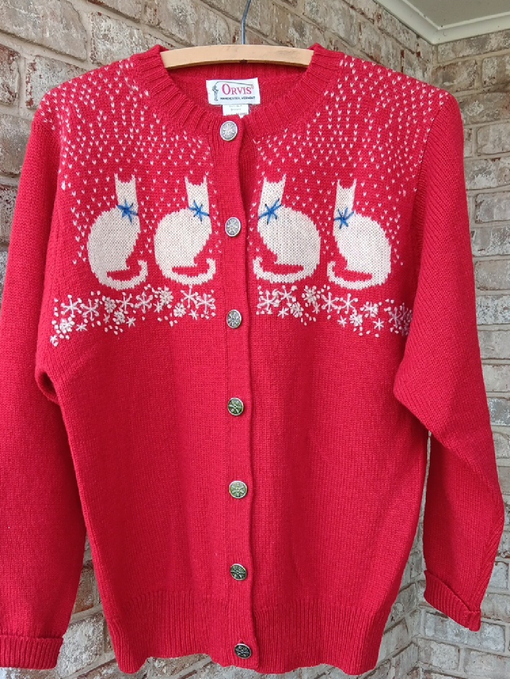 Vintage Orvis Cat Snowflake Wool Cardigan